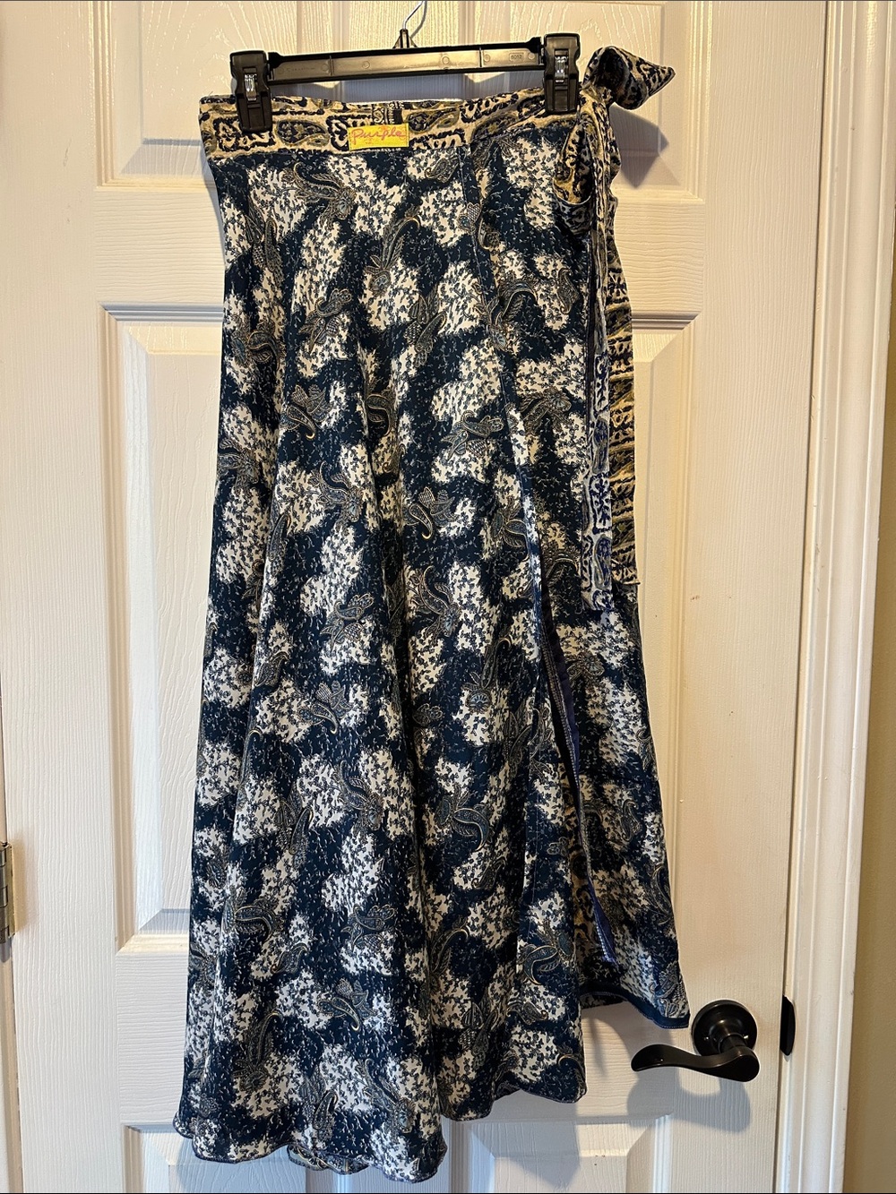 Vintage Purple Label Silk Sari Wrap Skirt Reversible Boho Maxi Festival One Size